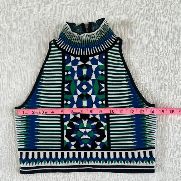 Torn by Ronny Kobo Blue Black Graphic stretch knit halter style Tank Top - Picture 6 of 8